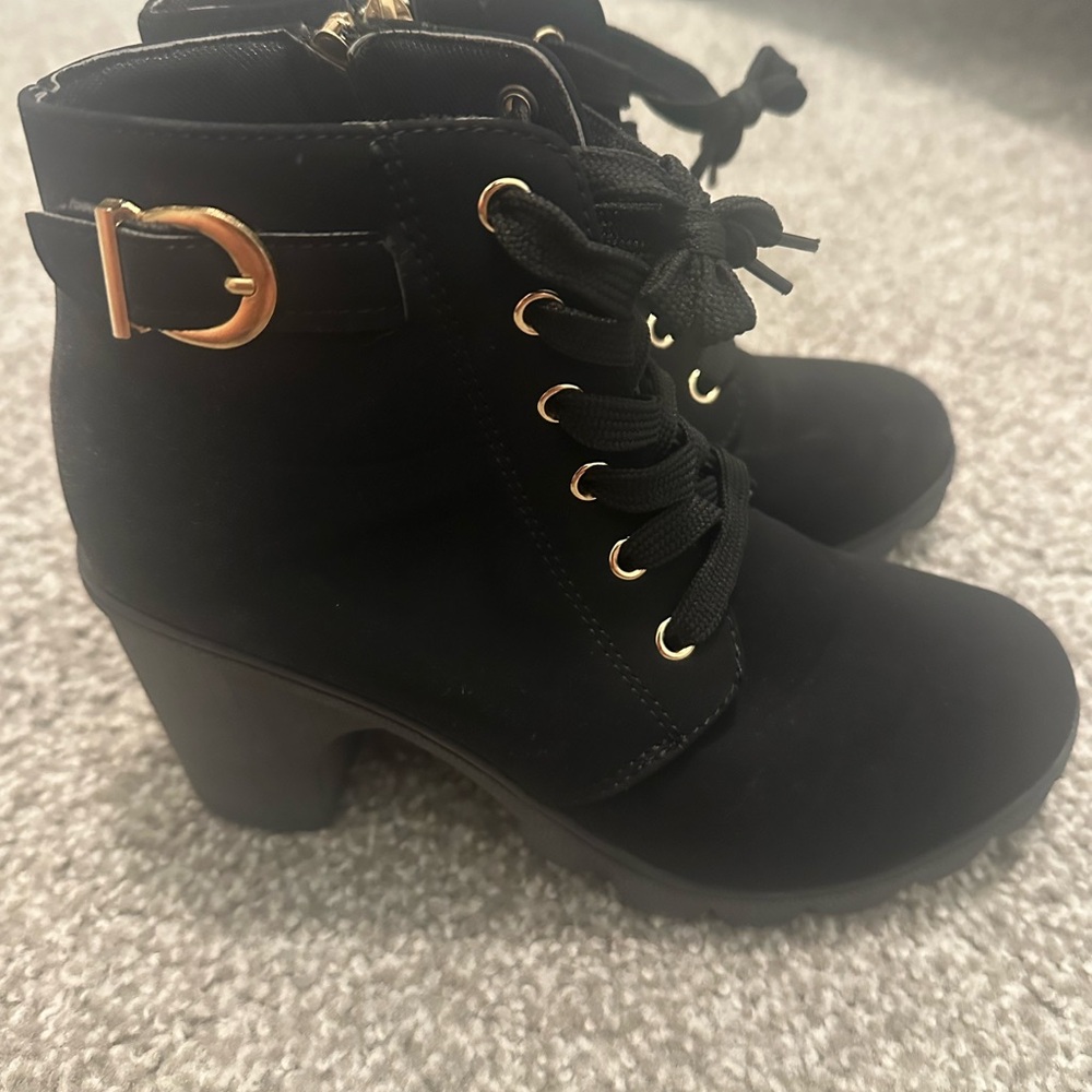 Black Ankle Boots with Gold Accents